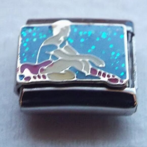 Ballet dancer on blue enamel 9mm stainless steel italian charm bracelet link new - Picture 1 of 2